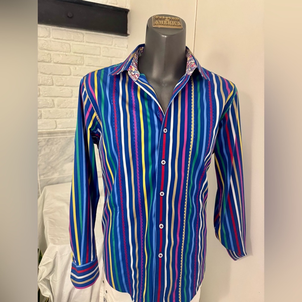 Stylish Robert Graham multicolor Striped Men's Shirt like new